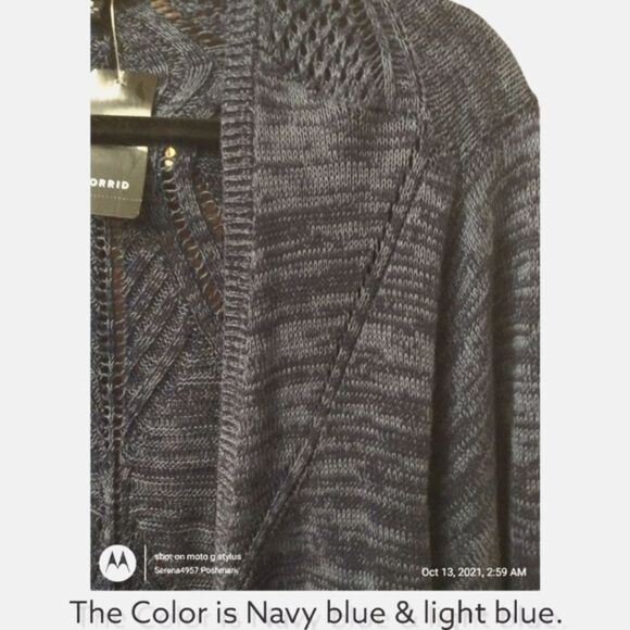 Torrid Long Sleeve Navy blue waterfall draped Open Front Cardigan. - Picture 5 of 13